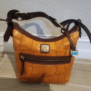 Dooney and Bourke Tan Crocodile Embossed Leather Purse with Brass Hardware